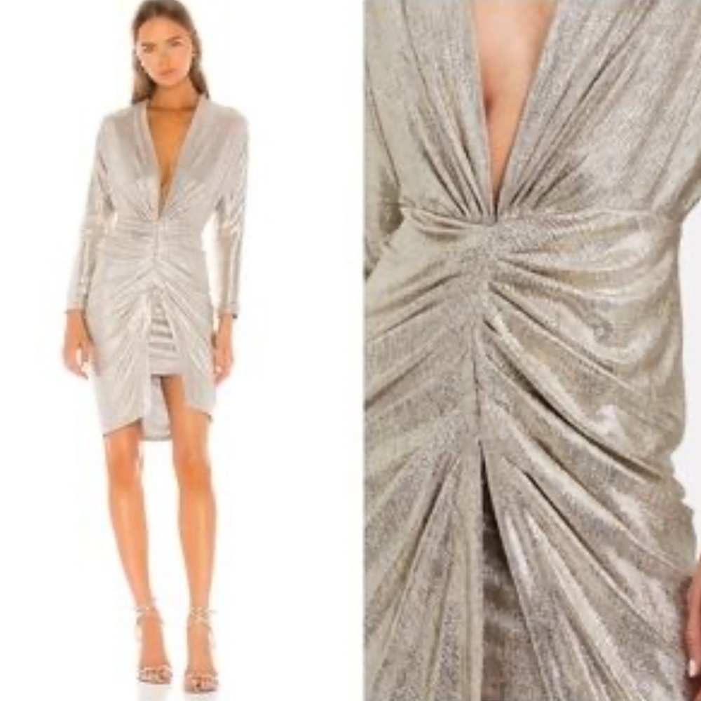 Silver Ruched Plunge Dress
